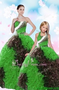 Perfect Sweetheart Sleeveless Vestidos de Quinceanera Floor Length Sequins and Pick Ups Multi-color Taffeta