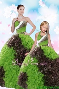 Free and Easy Green Sleeveless Beading and Sequins Floor Length 15th Birthday Dress