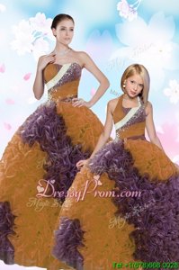 Custom Fit Multi-color Sleeveless Fabric With Rolling Flowers Lace Up 15 Quinceanera Dress forMilitary Ball and Sweet 16 and Quinceanera