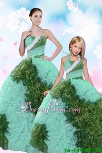 Custom Design Turquoise Sweet 16 Quinceanera Dress Military Ball and Sweet 16 and Quinceanera and For withBeading and Sequins Sweetheart Sleeveless Lace Up