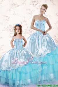 Beautiful Baby Blue Quinceanera Dress Military Ball and Sweet 16 and Quinceanera and For withEmbroidery and Ruffled Layers Sweetheart Sleeveless Zipper