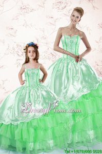 Best Floor Length Lace Up Vestidos de Quinceanera Green and In forMilitary Ball and Sweet 16 and Quinceanera withEmbroidery and Ruffled Layers