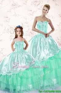 Long Sleeves Lace Up Floor Length Embroidery and Ruffled Layers Vestidos de Quinceanera