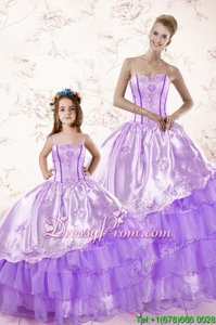 Discount Lavender Lace Up Sweetheart Embroidery and Ruffled Layers Quinceanera Gowns Organza Sleeveless