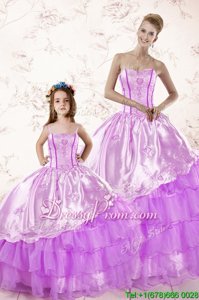 Stylish Lilac Sleeveless Organza Lace Up 15 Quinceanera Dress forMilitary Ball and Sweet 16 and Quinceanera