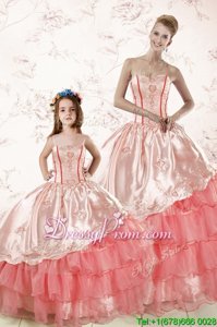 Sweetheart Sleeveless Organza Quinceanera Gown Embroidery and Ruffled Layers Lace Up