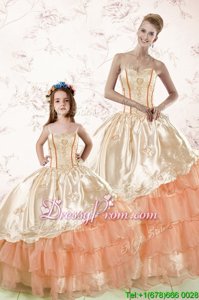 Cute Floor Length Peach Sweet 16 Dresses Sweetheart Sleeveless Lace Up