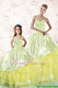 Great Spring and Summer and Fall and Winter Organza Sleeveless Floor Length Sweet 16 Quinceanera Dress andEmbroidery and Ruffled Layers
