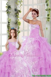 On Sale Sleeveless Organza Floor Length Lace Up 15 Quinceanera Dress inLilac forSpring and Summer and Winter withBeading and Ruching