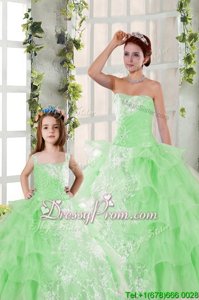 Designer Spring Green Strapless Lace Up Beading and Ruffled Layers and Ruching 15 Quinceanera Dress Sleeveless