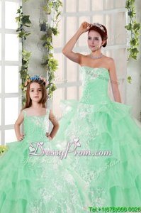 Modern Apple Green Lace Up Strapless Beading and Ruffled Layers and Ruching 15th Birthday Dress Organza Sleeveless