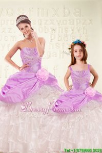 Admirable Lilac Vestidos de Quinceanera Military Ball and Sweet 16 and Quinceanera and For withBeading and Ruffled Layers and Hand Made Flower Sweetheart Sleeveless Lace Up