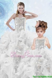 Eye-catching Organza Sweetheart Sleeveless Lace Up Beading and Ruffles and Sequins Sweet 16 Dresses inSilver