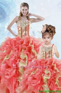 Hot Sale Beading and Ruffles and Sequins Quinceanera Gowns Multi-color Lace Up Sleeveless Floor Length