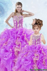 High Quality Multi-color Ball Gowns Sweetheart Sleeveless Organza Floor Length Lace Up Beading and Ruffles and Sequins Sweet 16 Quinceanera Dress