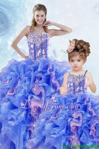 Multi-color Organza Lace Up Quinceanera Dress Sleeveless Floor Length Beading and Ruffles and Sequins