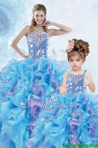High Class Multi-color Sleeveless Floor Length Beading and Ruffles and Sequins Lace Up Sweet 16 Dresses