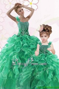 Eye-catching One Shoulder Sleeveless Organza Sweet 16 Quinceanera Dress Beading and Ruffles Lace Up