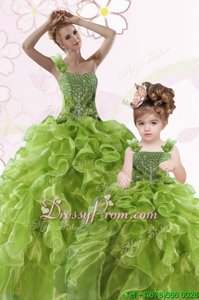 Classical Beading and Ruffles Sweet 16 Quinceanera Dress Green Lace Up Sleeveless Floor Length
