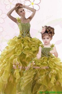 Olive Green Sweetheart Neckline Beading and Ruffles Sweet 16 Dresses Sleeveless Lace Up