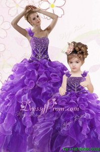 Fine Sweetheart Sleeveless Lace Up Ball Gown Prom Dress Purple Organza