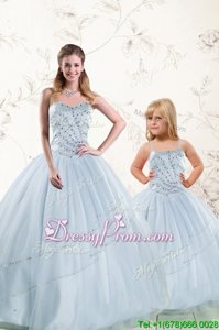Exquisite Baby Blue Lace Up 15 Quinceanera Dress Beading Sleeveless Floor Length