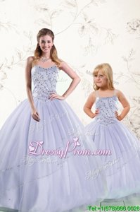 Excellent Tulle Sweetheart Sleeveless Lace Up Beading Quinceanera Dresses inPurple