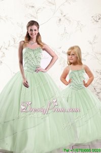 Best Apple Green Lace Up Sweetheart Beading Sweet 16 Quinceanera Dress Tulle Sleeveless