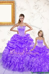 Latest Lavender Sweet 16 Quinceanera Dress Military Ball and Sweet 16 and Quinceanera and For withBeading and Ruffles and Pick Ups Sweetheart Sleeveless Lace Up
