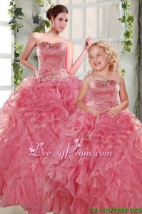 Ball Gowns Sweet 16 Dresses Rose Pink Strapless Organza Sleeveless Floor Length Lace Up