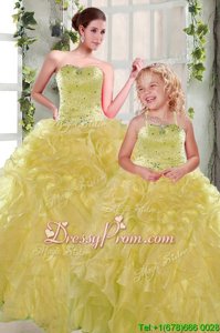 Ball Gowns Quinceanera Gown Yellow Strapless Organza Sleeveless Floor Length Lace Up