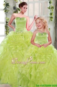 Exceptional Strapless Sleeveless Organza Sweet 16 Dresses Beading and Ruffles Lace Up