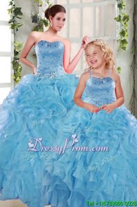 Fantastic Aqua Blue Sleeveless Beading and Ruffles Floor Length Quinceanera Gowns