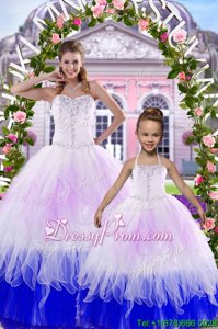 New Arrival Sweetheart Sleeveless Lace Up Sweet 16 Dress Multi-color Tulle