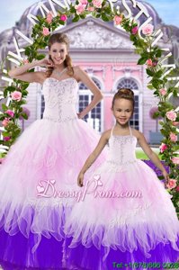 Suitable Multi-color Tulle Lace Up 15 Quinceanera Dress Sleeveless Floor Length Beading