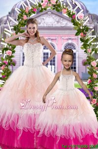 Delicate Floor Length Multi-color Quinceanera Gown Tulle Sleeveless Spring and Summer and Fall and Winter Beading
