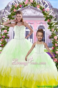 Designer Multi-color Tulle Lace Up Sweetheart Sleeveless Floor Length Sweet 16 Dress Beading