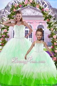 Spectacular Spring and Summer and Fall and Winter Tulle Sleeveless Floor Length Sweet 16 Quinceanera Dress andBeading