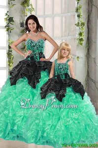 Wonderful Black and Apple Green Sweetheart Lace Up Beading and Ruffles Vestidos de Quinceanera Sleeveless