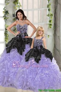 High Quality Floor Length Ball Gowns Sleeveless Black and Lavender Sweet 16 Quinceanera Dress Lace Up