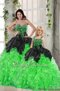Extravagant Beading and Ruffles Quinceanera Gowns Spring Green Lace Up Sleeveless Floor Length