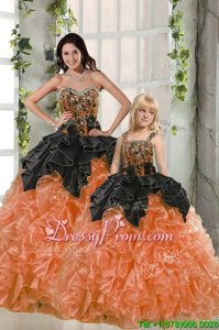 Latest Ball Gowns Sweet 16 Dress Orange Red Sweetheart Organza Sleeveless Floor Length Lace Up