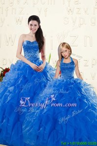 New Style Floor Length Royal Blue Quinceanera Gowns Sweetheart Sleeveless Lace Up