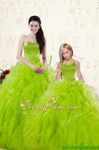 Extravagant Floor Length Lace Up Sweet 16 Dresses Yellow Green and In forMilitary Ball and Sweet 16 and Quinceanera withBeading and Ruffles