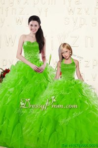 Most Popular Floor Length Lace Up Sweet 16 Quinceanera Dress Spring Green and In forMilitary Ball and Sweet 16 and Quinceanera withBeading and Ruffles