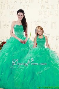 Modern Turquoise Ball Gowns Organza Sweetheart Sleeveless Beading and Ruffles Floor Length Lace Up Vestidos de Quinceanera