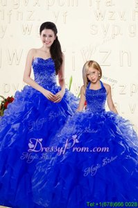 Attractive Sweetheart Sleeveless Lace Up Ball Gown Prom Dress Royal Blue Organza