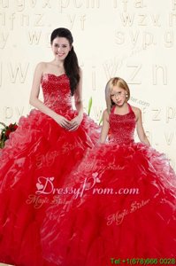 Inexpensive Spring and Summer and Fall and Winter Organza Sleeveless Floor Length 15th Birthday Dress andBeading and Ruffles