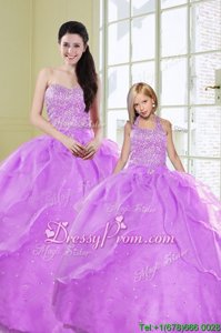 Clearance Beading and Sequins Sweet 16 Quinceanera Dress Lavender Lace Up Sleeveless Floor Length