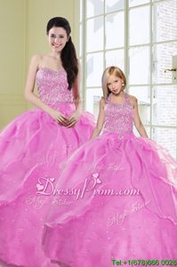 Customized Lilac Ball Gowns Beading and Sequins Ball Gown Prom Dress Lace Up Organza Sleeveless Floor Length